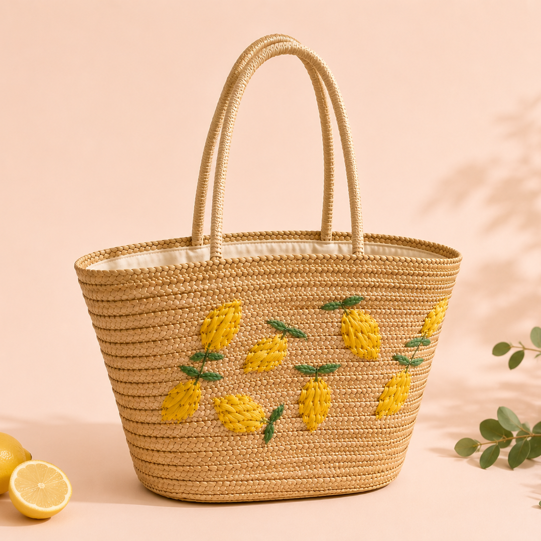 Sac cabas en paille Citrons