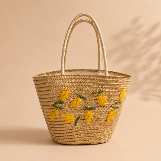 Sac cabas en paille Citrons