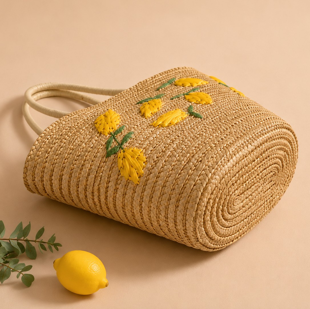 Sac cabas en paille Citrons
