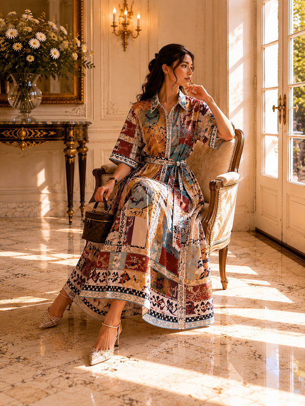 Robe Longue Artistique Riviera Élégance