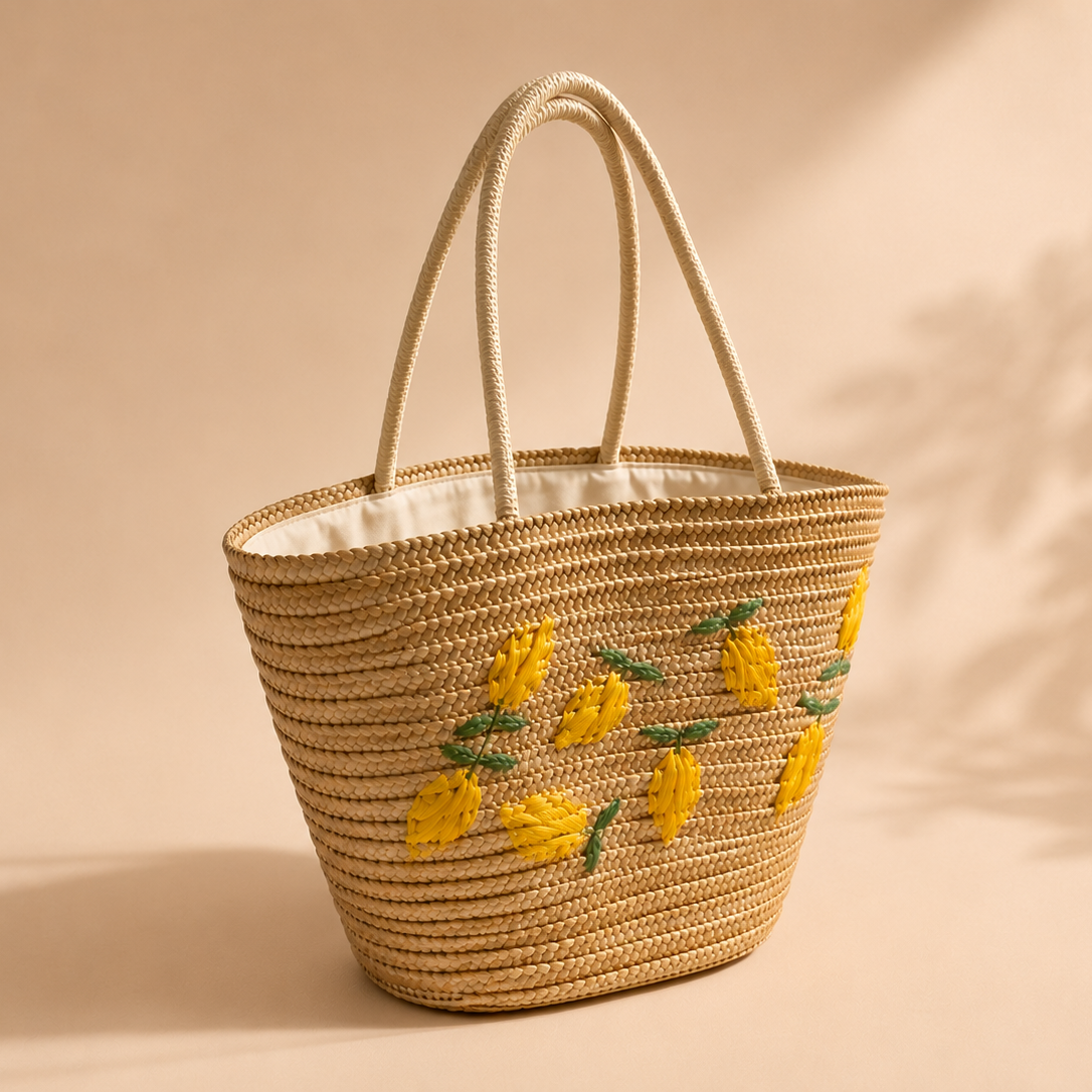 Sac cabas en paille Citrons