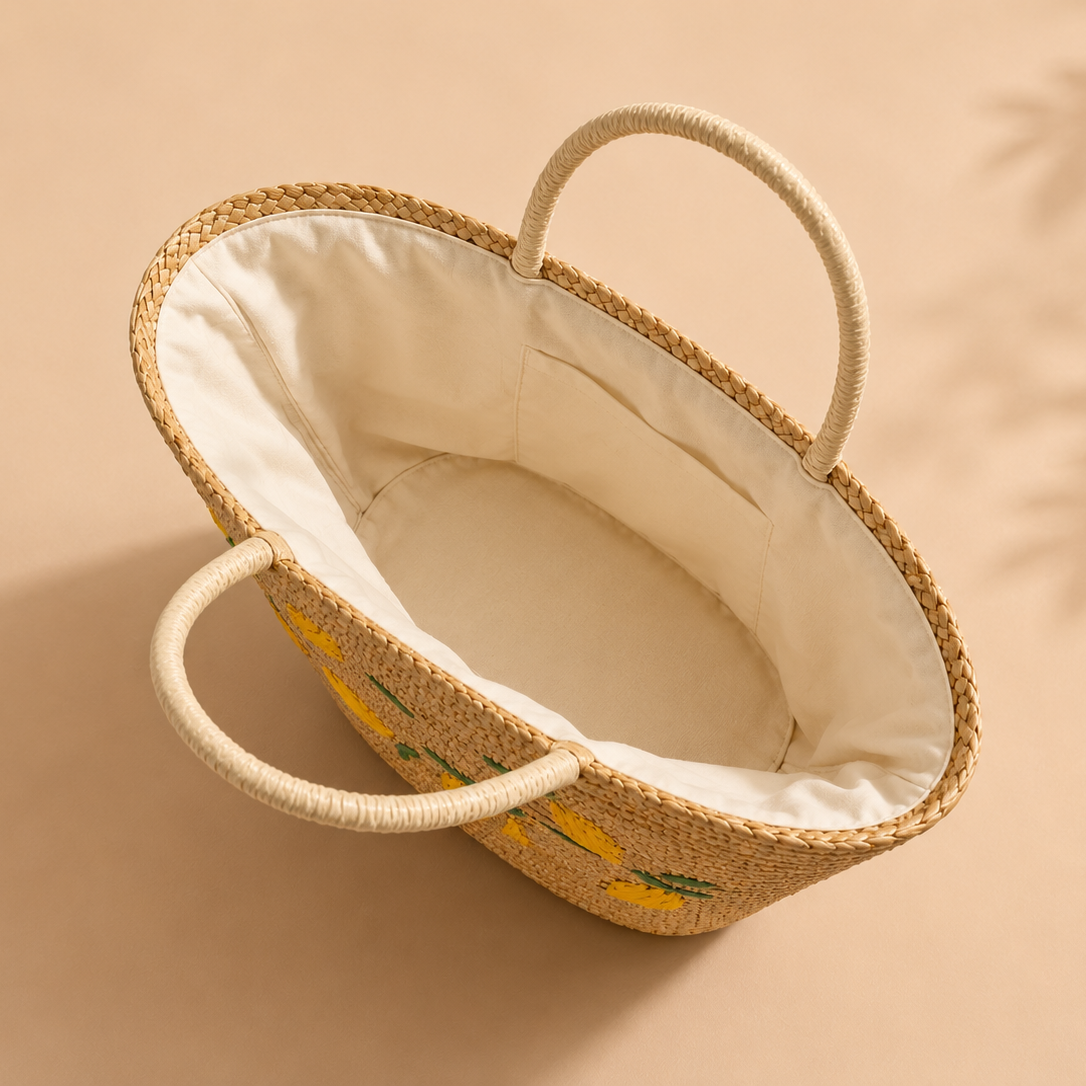 Sac cabas en paille Citrons
