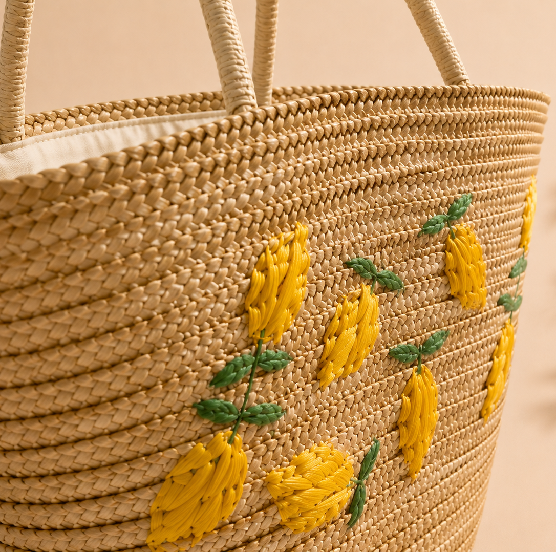 Sac cabas en paille Citrons