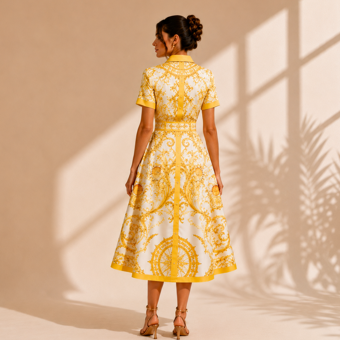 Robe chemise midi baroque jaune