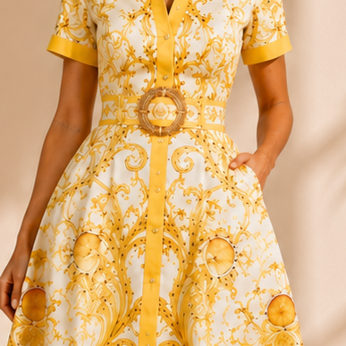 Robe chemise midi baroque jaune